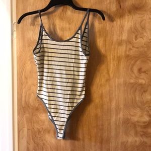 Signature Large off white and gray striped bodysuit